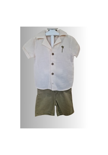 2'li Erkek Çocuk Krem Gömlek Yeşil Sortlu Takım-1358 Yeşil