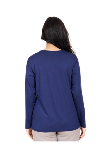 Yeni Sezon Kadın Orta Yaş Ve Üzeri Viskoz Lazer Baskı İşlemeli Lüks Anne Penye Bluz 23350-indigo İndigo