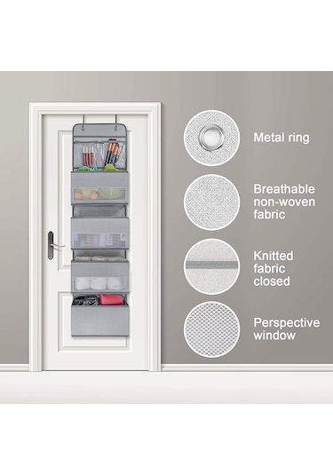 Gd03 Duvara Monte Kumaş Saklama Çantası Gardırop Oda Kapısı Asılı Çanta Arkasında, Renk: Gri 4 Izgaralı Çok Renkli