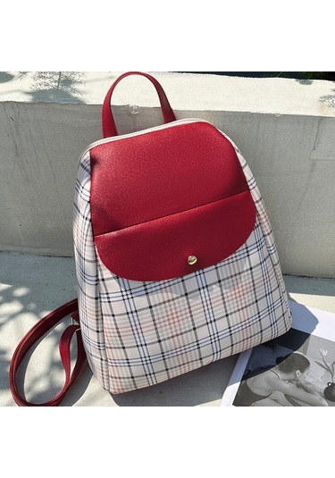 Geniş Kapasiteli Şık Ekose Desenli Okul Çantası - Dayanıklı Ve Ergonomik Sırt Çantası, Üniversiteli Ve Lise Öğrencileri İçin İdeal Kirmizi