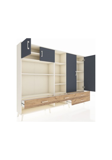 Arges Dolap 12 Raflı 4 Çekmeceli 4 Kapaklı 220x30x163 Aytaşı-antr Aytaşı-antrasit/çam