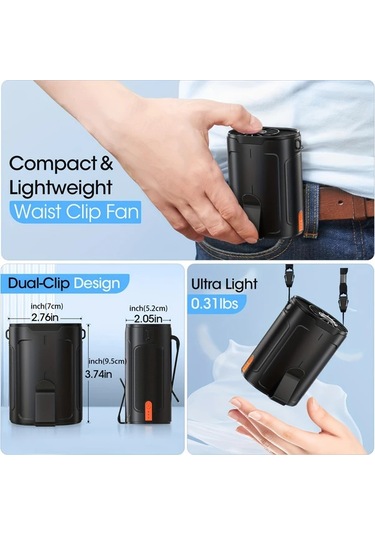 Boatshop1 2025 Aı Siyah Taşınabilir Fan 6600rpm 4 Hız Şarj Edilebilir 25 Saat Çalışma Bel Ve Boyun Fanı Kamp İş Yeri Açık Hava