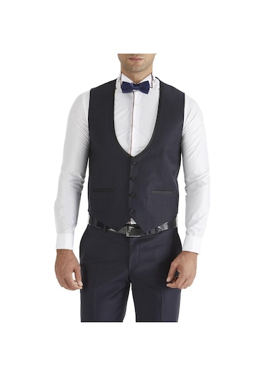 Slim Fit Saten Biyeli Lacivert Damatlık Smokin Yelek Y 120 Lacivert