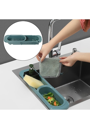 Suntek Teleskopik Lavabo Rafı Mutfak Sünger Drenaj Depolama Sepeti Tutucu Gri