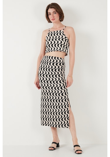 Lela Slim Fit Ip Askılı Yırtmaçlı Bayan Takım 5865278 Siyah-Beyaz