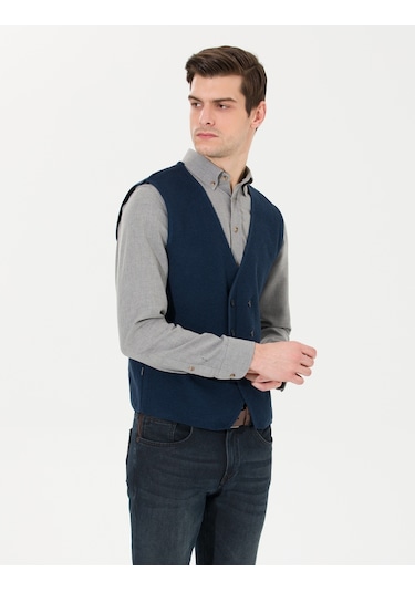 Pierre Cardin Erkek Lacivert Melanj Triko Yelek 50263176-vr120 Lacivert