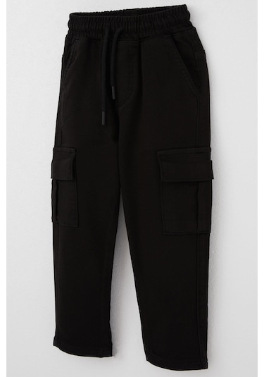 Breeze Erkek Çocuk Pantolon Kargo Cepli Beli Lastikli 1.5-5 Yaş, Siyah Siyah