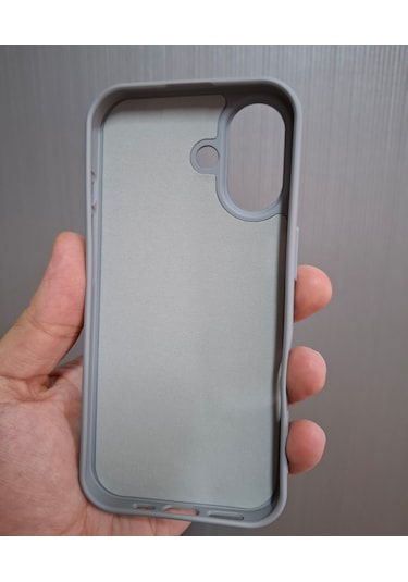 İphone 17 Uyumlu Logolu İçi Kadife Silikon Lansman Kılıf Gri