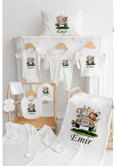 Bebewini Pamuk 11 Li Isimli Organik Baskılı Hastane Çıkışı Ekru