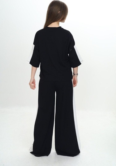 Kız Çocuk %100 Pamuk Kısa Kollu Garnili Truvakar Kol 2 İplik Alt&üst Eşofman Takımı-285-eşt-0011 Siyah