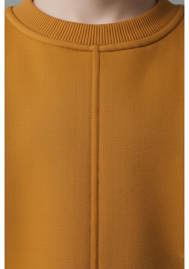 Unisex Çocuk Dikiş Detaylı 3 İplik Hardal Alt Üst Takım Hardal