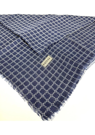 Eripek Desenli Flamalı Keten Eşarp- 06112 Lacivert-vizon