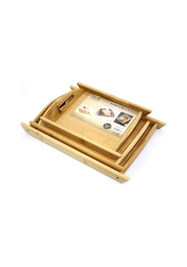 3'lü Bambu Tepsi Model 2 Renkli