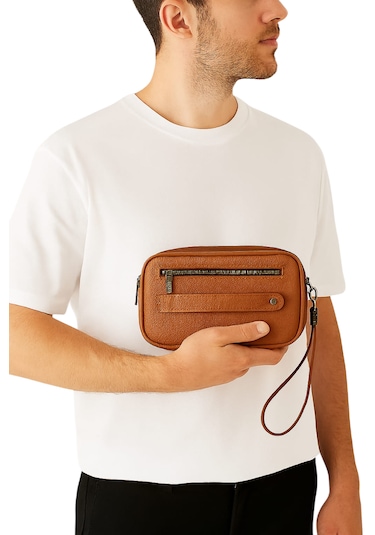 El Çantası Deri Taba Portföy Omuz Askılı Kahverengi