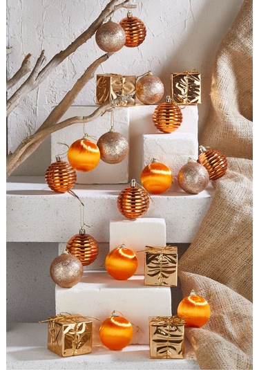 Waldern Premium Collection 40lı Luxury Turuncu Yılbaşı Süs Seti Cm