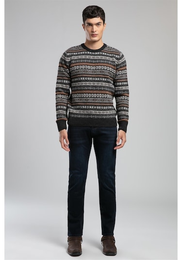 Adriel Erkek O Yaka Kazak Antrasit-safran Desenli-21056 Antrasit