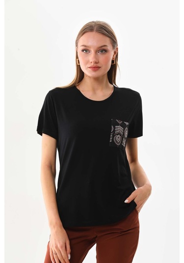 Sistas Kadın Cep Detaylı Kısa Kol Bluz 23179 Siyah