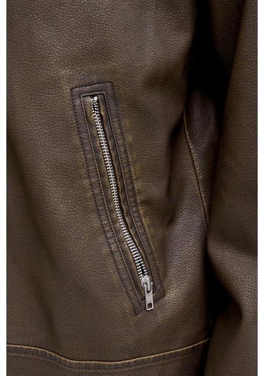 Jack & Jones Erkek Jjecasablanca Deri Ceket 12278839 Kahverengi Kahverengi