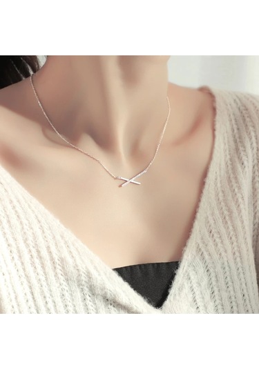 925ayar Gümüş Zirkon Taşlı Geometrik Çapraz Kolye