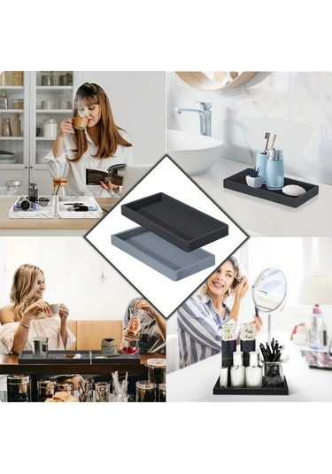 Willowhaven 2 Adet Siyah Silikon Makyaj Tepsisi - Sabun Şampuan Parfüm Takı Depolama Siyah