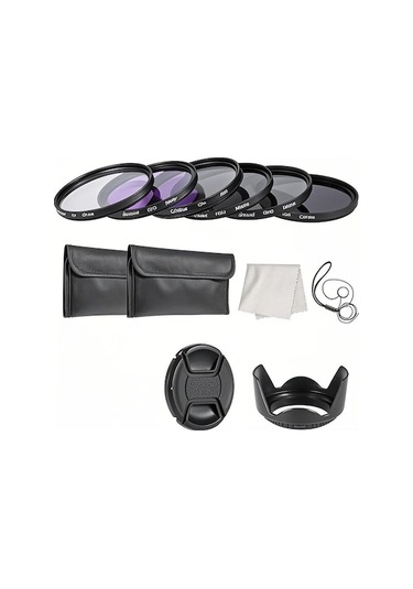 "58mm Profesyonel Filtre Seti: Uv, Cpl, Fld, Nd2/4/8 + Aksesuarlar Lens Kapağı, Lens Başlığı, Temizlik Bezi "