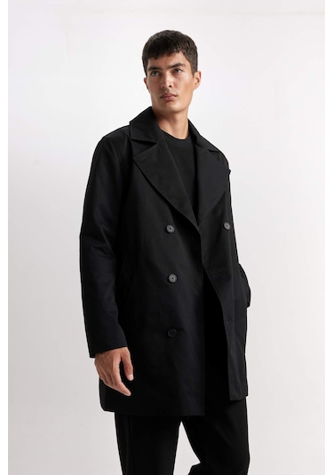 DeFacto Slim Fit Dar Kesim Düğmeli Kemerli Trençkot D5528AX25SPBK27