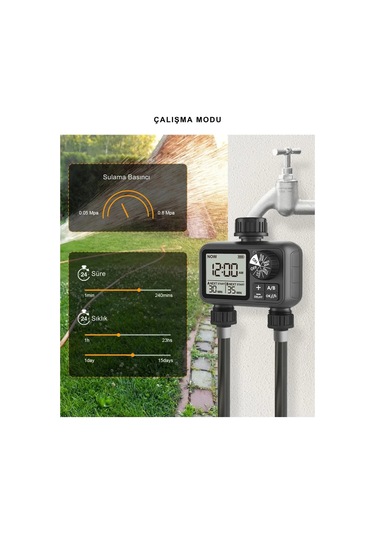 Shopytech Çift Çıkışlı Dijital Sulama Zamanlayıcı Ipx5, Lcd Ekranlı Yağmur Erteleme A/b Bağımsız Pro