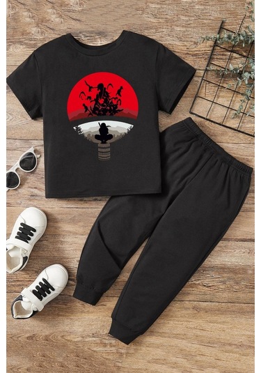 Çocuk Itachi Uchiha Alt - Üst Eşofman Takımı Siyah