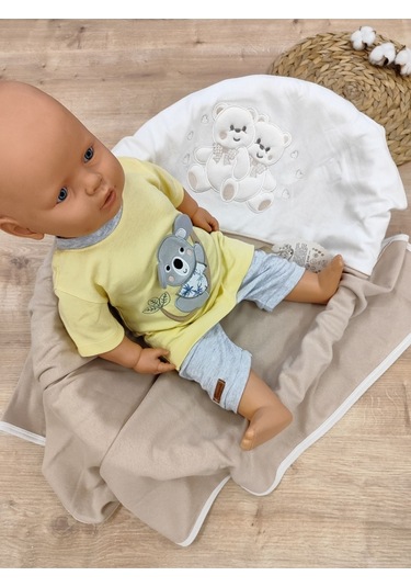 %100 Pamuklu & Mevsimlik Bebek Battaniyesi - Kahverengi & Ayıcık Nakışlı Bebek Örtüsü 80x90 Cm Kahverengi