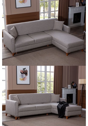 Sunrise Çift Yönlü Keten Yataklı Modüler Köşe Koltuk Takımı Gri Gri