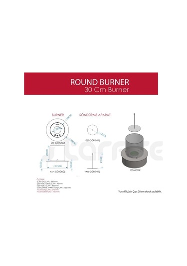 Copart 30 Cm Yuvarlak Burner Bacasız Şömine