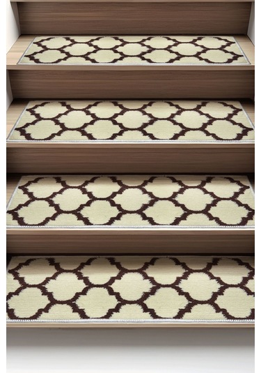 Dikdörtgen Dokuma Merdiven Halısı Kendinden Yapışkanlı Bej Khave