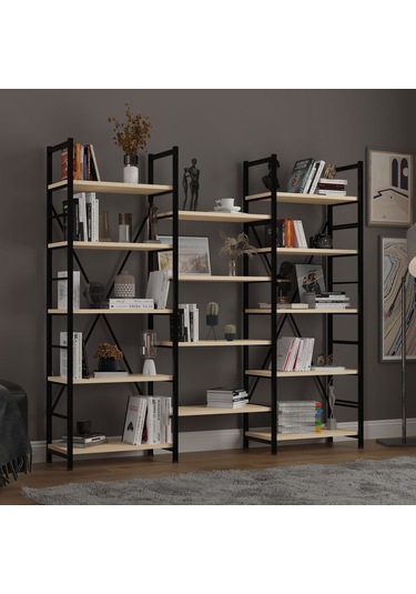 6 Raflı Metal Kitaplık Üç Modül-metalk03-akça Ağaç