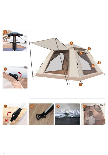 6 Kişilik Tam Otomatik Tenteli Çift Kapılı Kamp Çadırı 240x240x1