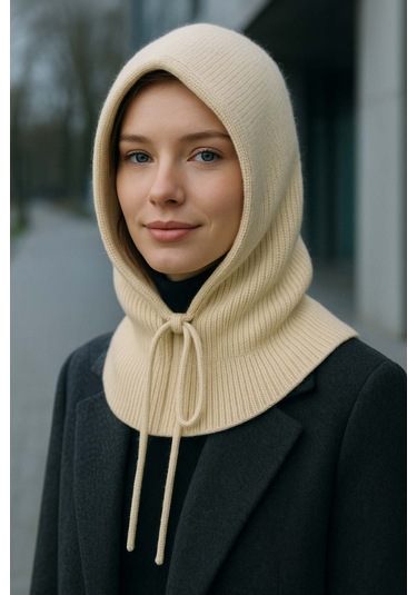 Kadın Triko Balaklava Bere Şapka Rkşbyn-05 Bej Bej