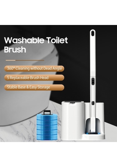 Novahub Yıkanabilir Fırça Başlı Tuvalet Fırçası - Derin Temizlik Fırçası Beyaz Pratik Ve Değiştirilebilir Solution Beyaz