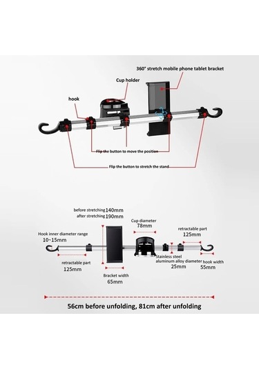 Wondernest 3'ü 1 Arada Araç Telefon Tutacağı, Bilgisayar Tutacağı, Kancalı Evrensel Alüminyum Boru Std