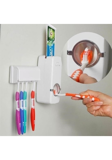 Banyo Dekoru İçin 5 Diş Fırçası Tutan Otomatik Diş Macunu Sıkacağı Diğer