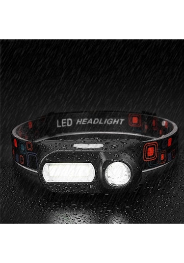 Triline Usb Mini Cob Kafa Feneri Su Geçirmez Şarjlı Siyah