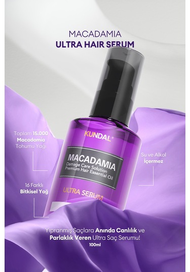 Kuru Ve Yıpranmış Saçlara Onarıcı Bakım Serumu Kundal Macadamia Ultra Hair Serum Acacia Moringa