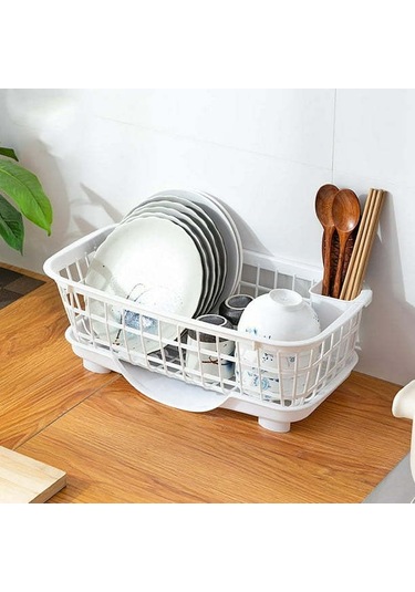 Skycity Plastik Fırça Kurutma Rafı, Ayırılabilir Su Toplama Tabanı Ve Hareketli Çatal Kaşık Kabı İle Mutfak Tabakları İçin Su Filtre Aleti Beyaz