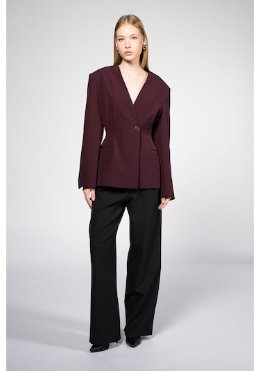 Thalure Kadın Bordo Yakasız Blazer