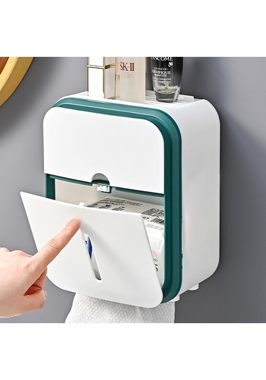 Skycity Banyo Tuvalet Kağıdı Kutusu, Su Geçirmez Duvar Tipi, Delme Yok Kurulum, Çok Amaçlı Malzeme Depolama Rakımı, Gri+yeşil 2 Adet Diğer