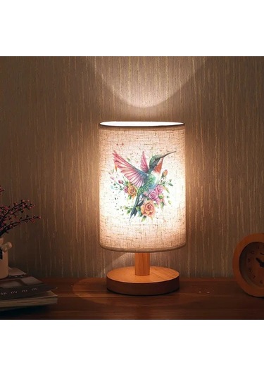 Willowhaven 24x10 Çiçek Dalı Kuş Baskılı Nordic Ahşap Renk Masa Lambası Yatak Odası Ve Ofis İçin Usb Led Işık Ahşap