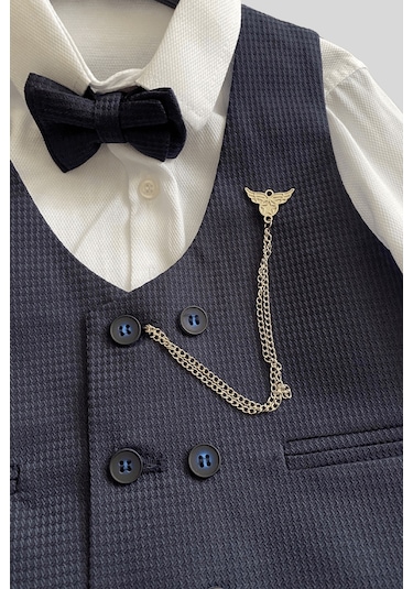 Matrix Yelekli Zincirli Erkek Çocuk Takım Elbise Lacivert Lacivert