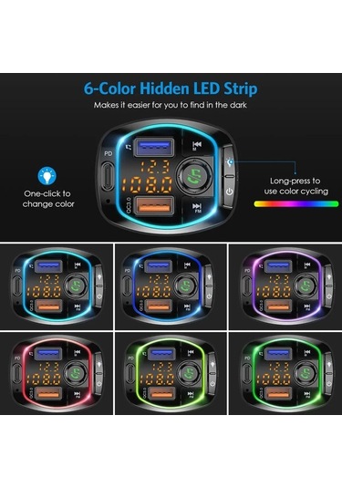 Xiaoguang Yeni Fm Verici Bluetooth 5.0 Kablosuz Araba 3usb Şarj