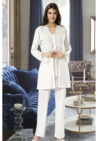 Xses 4300 Kadın Hamile Lohusa Sabahlıklı Pijama Takım-ekru