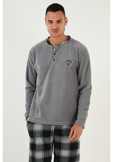 Buratti Ekose Regular Fit Bisiklet Yaka Kışlık Polar Erkek Pijama Takımı 609610013W4 Gri