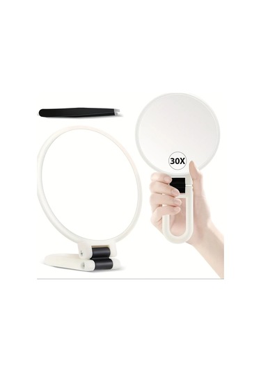 Oldfriend Büyütmeli Katlanır Makyaj Aynası 1x 30x Çift Taraflı Portatif Seyahat Aynası Beyaz Cımbız Beyaz