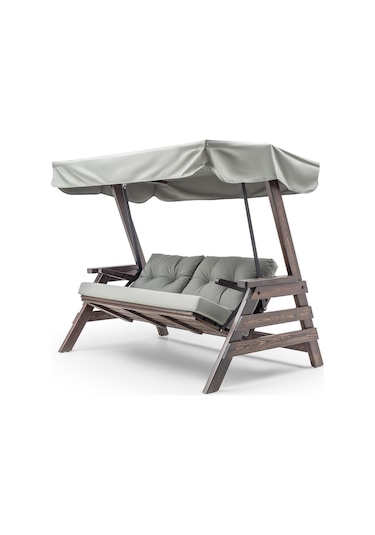 Belek Swing Ahşap Dış Mekan Bahçe Balkon & Teras Salıncağı Gri